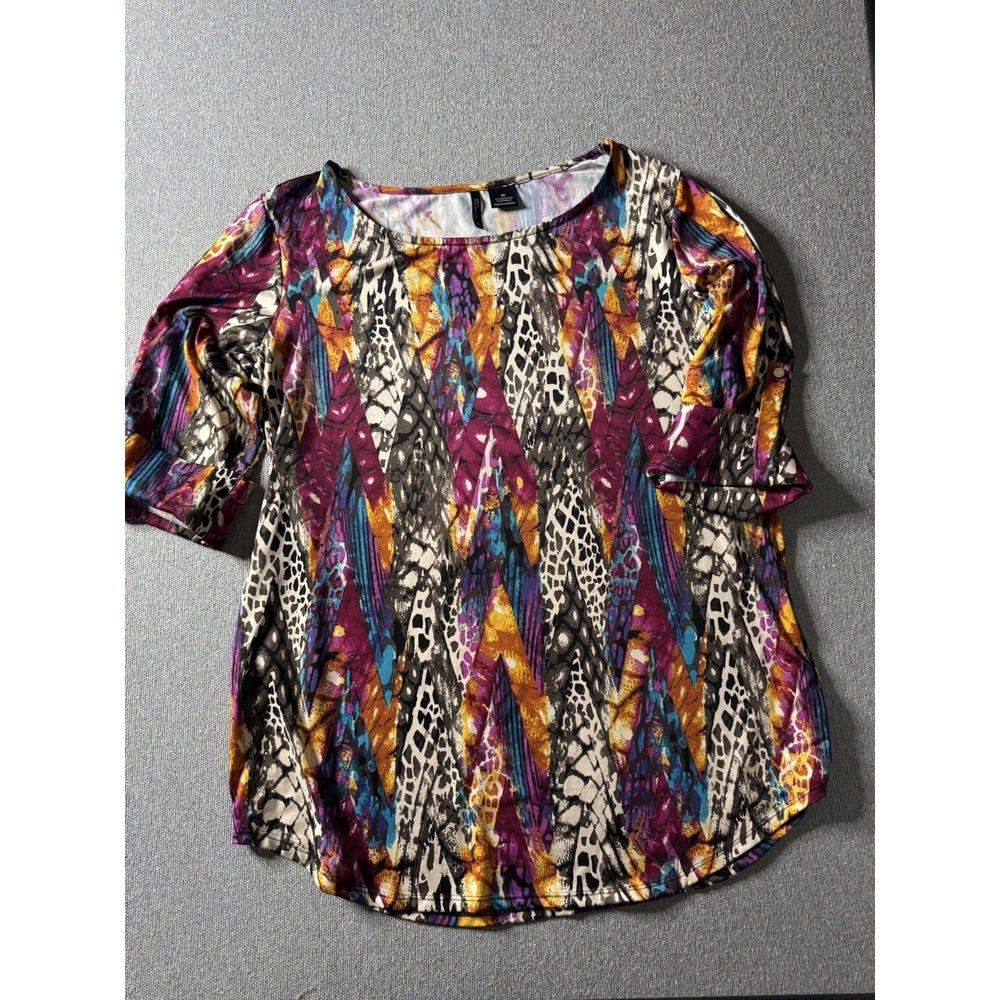 New Directions women's 2X blouse multicolor pullover polyester bright colors